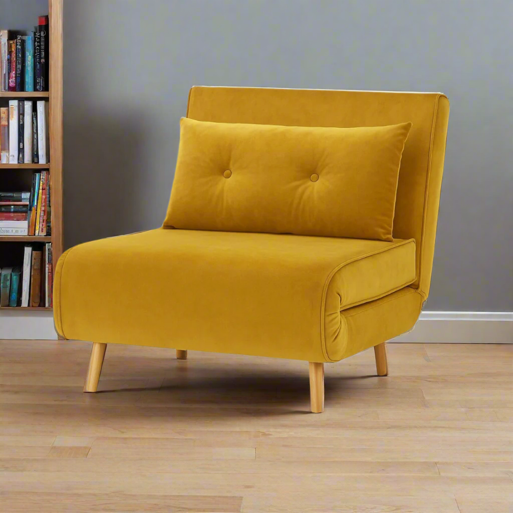 Haru Single Sofa Bed - Mohair Mustard