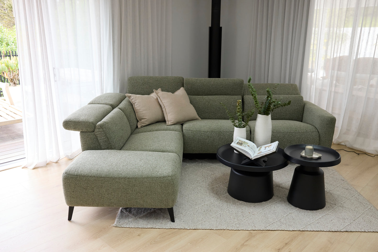 Nina 3 Seater Chaise Recliner Suite - Milan Green