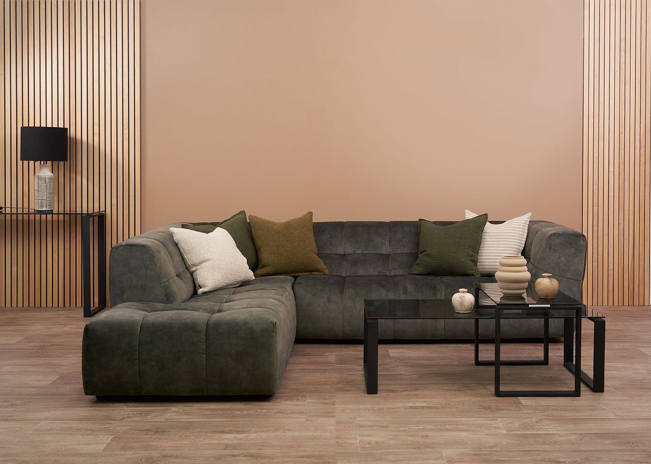 Margaret Lounge Suite Corner Chaise Seaweed Velvet-Global Living