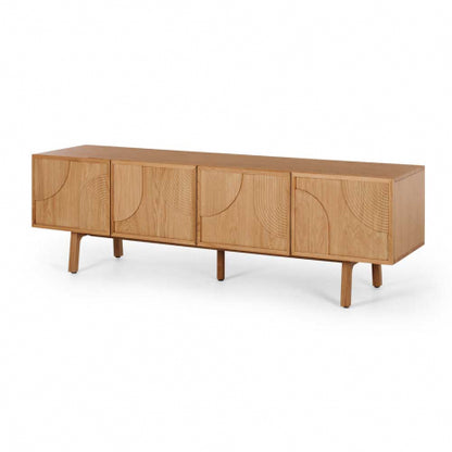 Natural oak TV stand with 4 patterend doors