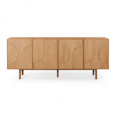 Natural oak buffet with contoured pattern on the 4 doors