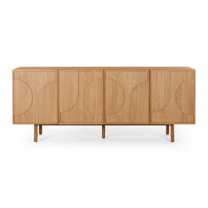 Natural oak buffet with contoured pattern on the 4 doors