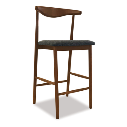 solid smoked oak barstool with padded fabric seat