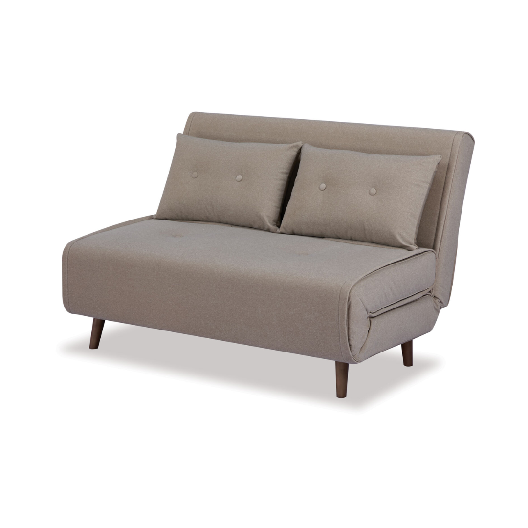 Double sofa bed with a beige coloured fabric