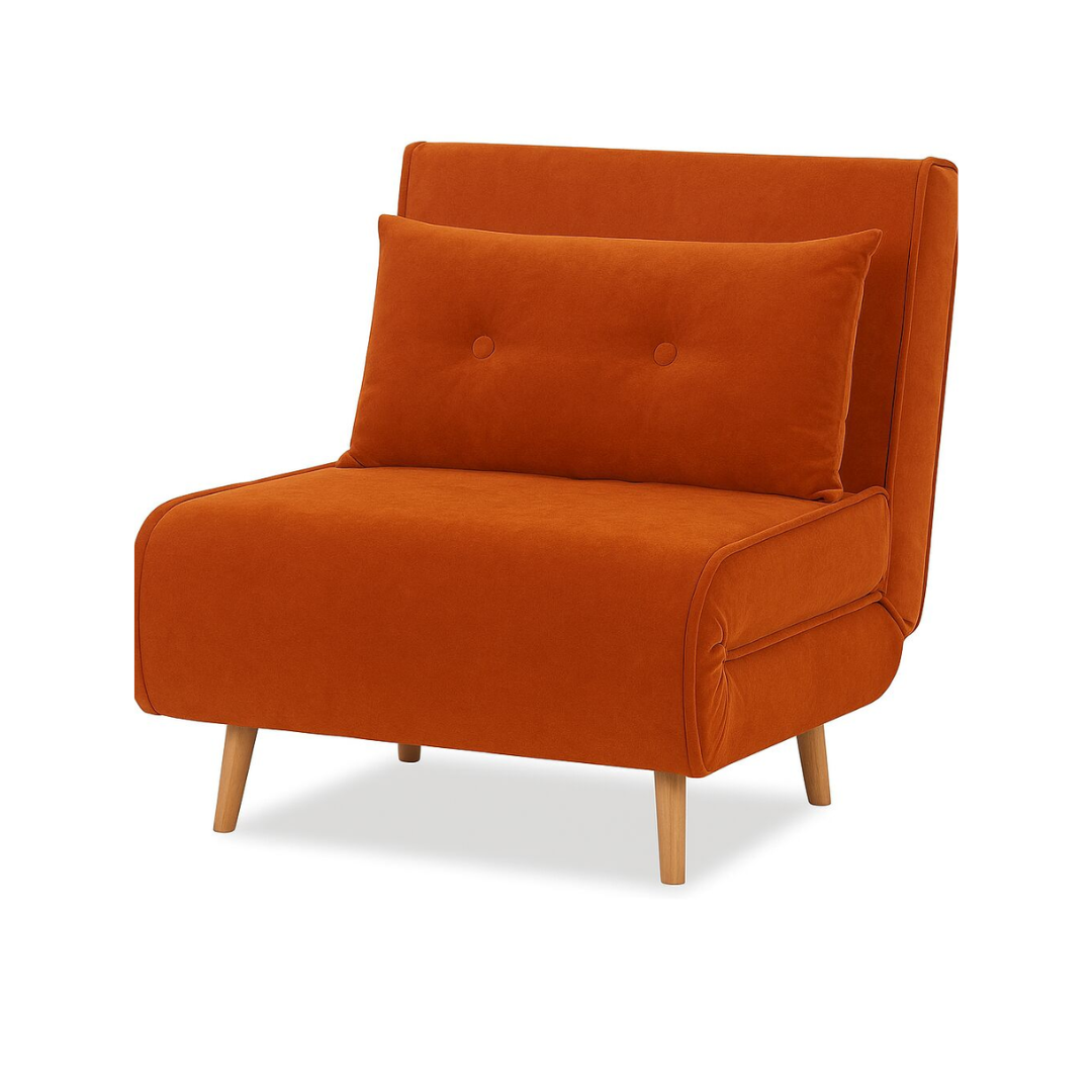 single sofa bed with a burnt orange coloured fabric