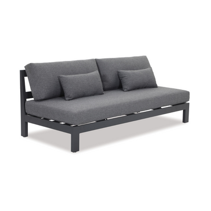 Outdoor 3 seat sofa with grey powder coated aluminium and quick dry cushions