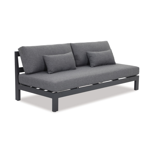 Outdoor 3 seat sofa with grey powder coated aluminium and quick dry cushions