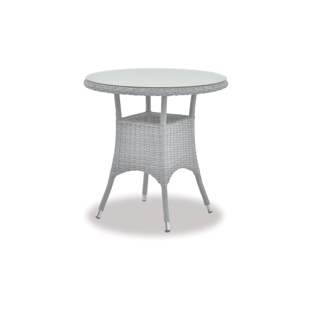 White wash wicker outdoor table with tempered glass top and aluminium frame