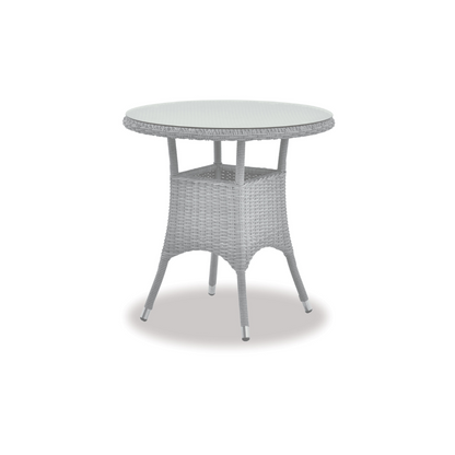 White wash wicker outdoor table with tempered glass top and aluminium frame