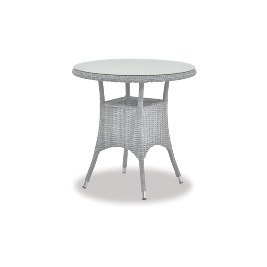 White wash wicker outdoor table with tempered glass top and aluminium frame
