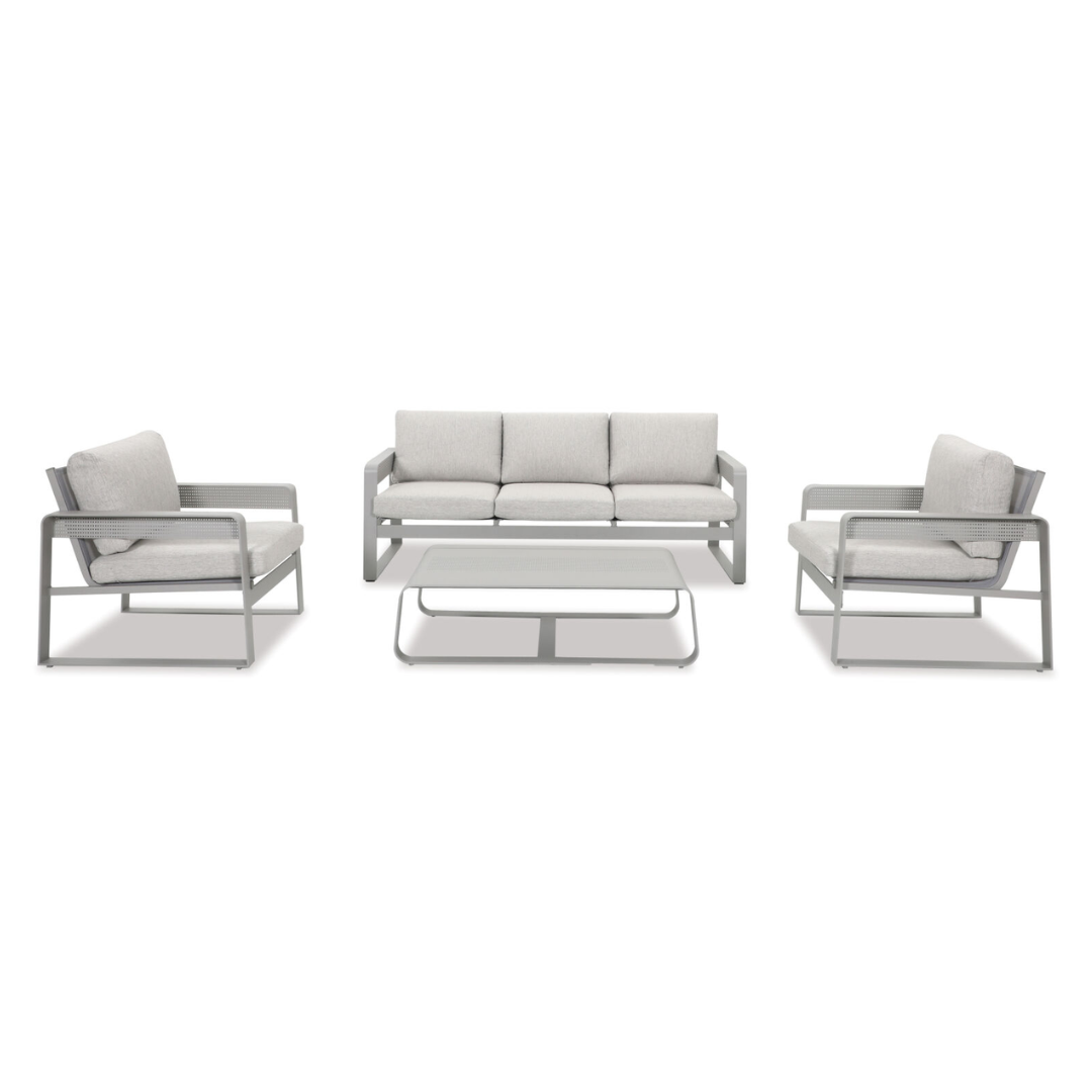 Grey/Beige powder coated aluminium outdoor furniture with beige fabric quick dry cushions comfortable 