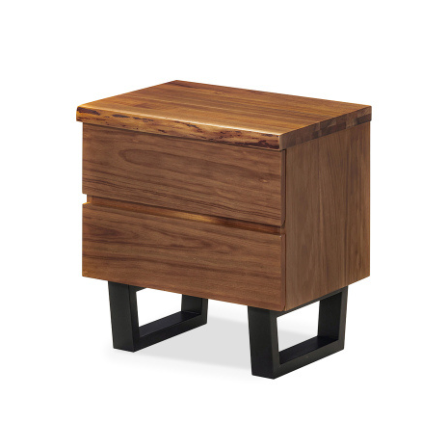 South African black wood 2 drawer bedside table with black powder coated metal legs