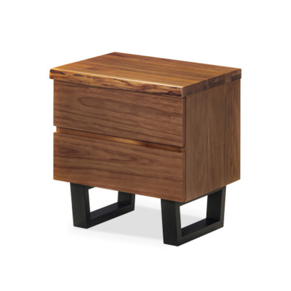South African black wood 2 drawer bedside table with black powder coated metal legs