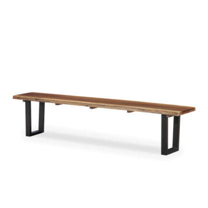 South African black wood topped bench seat with black powder coated metal legs