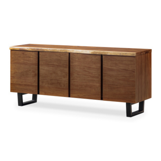 South African black wood 4 door sideboard with black powder coated legs
