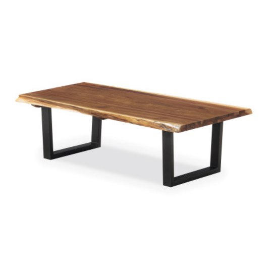 South African black wood topped coffee table with black powder coated legs
