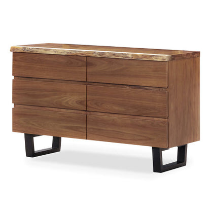 South African black wood 6 drawer dresser with black powder coated metal legs