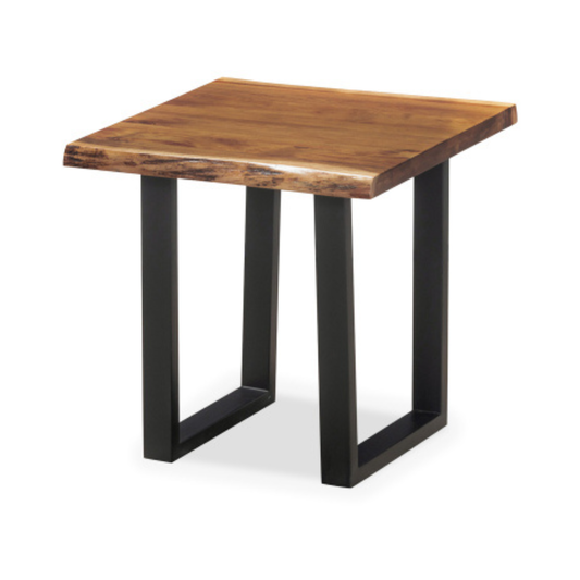 South African black wood topped side table with black powder coated metal legs