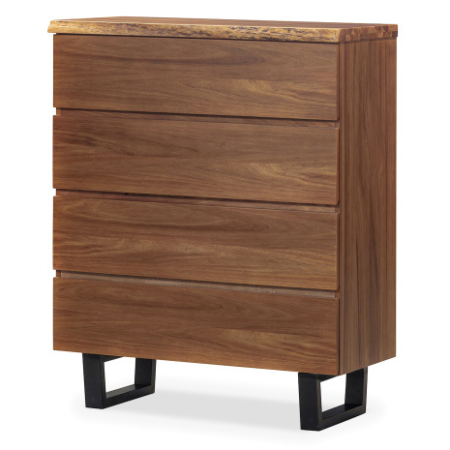 South African black wood 4 drawer tallboy with black powder coated metal legs