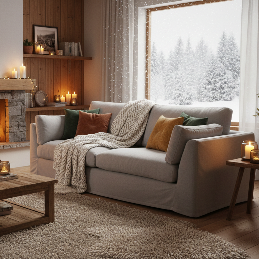 slipcover 3 seat sofa with a cement coloured fabric