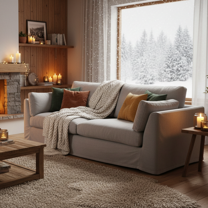 slipcover 3 seat sofa with a cement coloured fabric