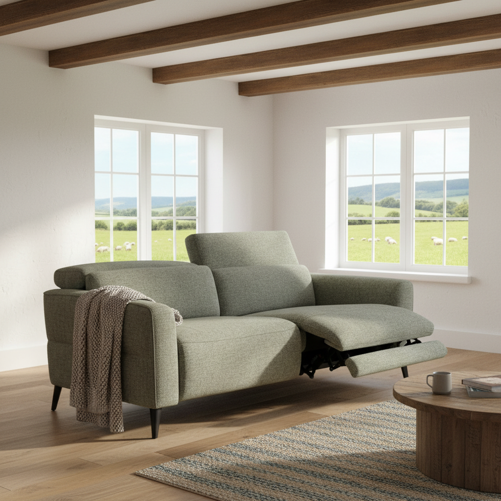 Green 2.5 seat electric reclining sofa with adjustable headrests and usb ports