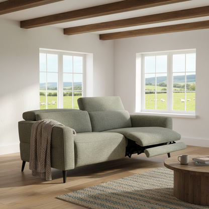 Green 2.5 seat electric reclining sofa with adjustable headrests and usb ports