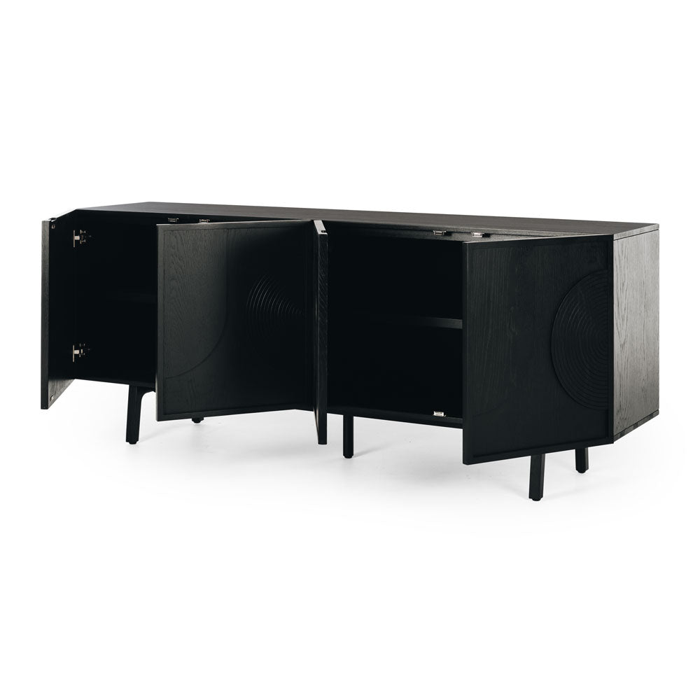 Black cabinet with open doors 