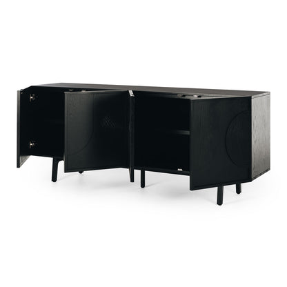 Black cabinet with open doors 