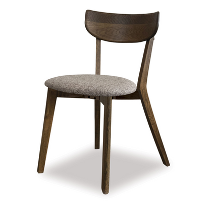 Smoked oak dining chair with padded light brown fabric seat