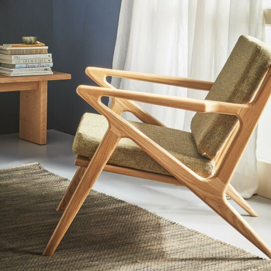 Wooden armchair with woven seat and backrest Customizable with different fabrics and wood colour